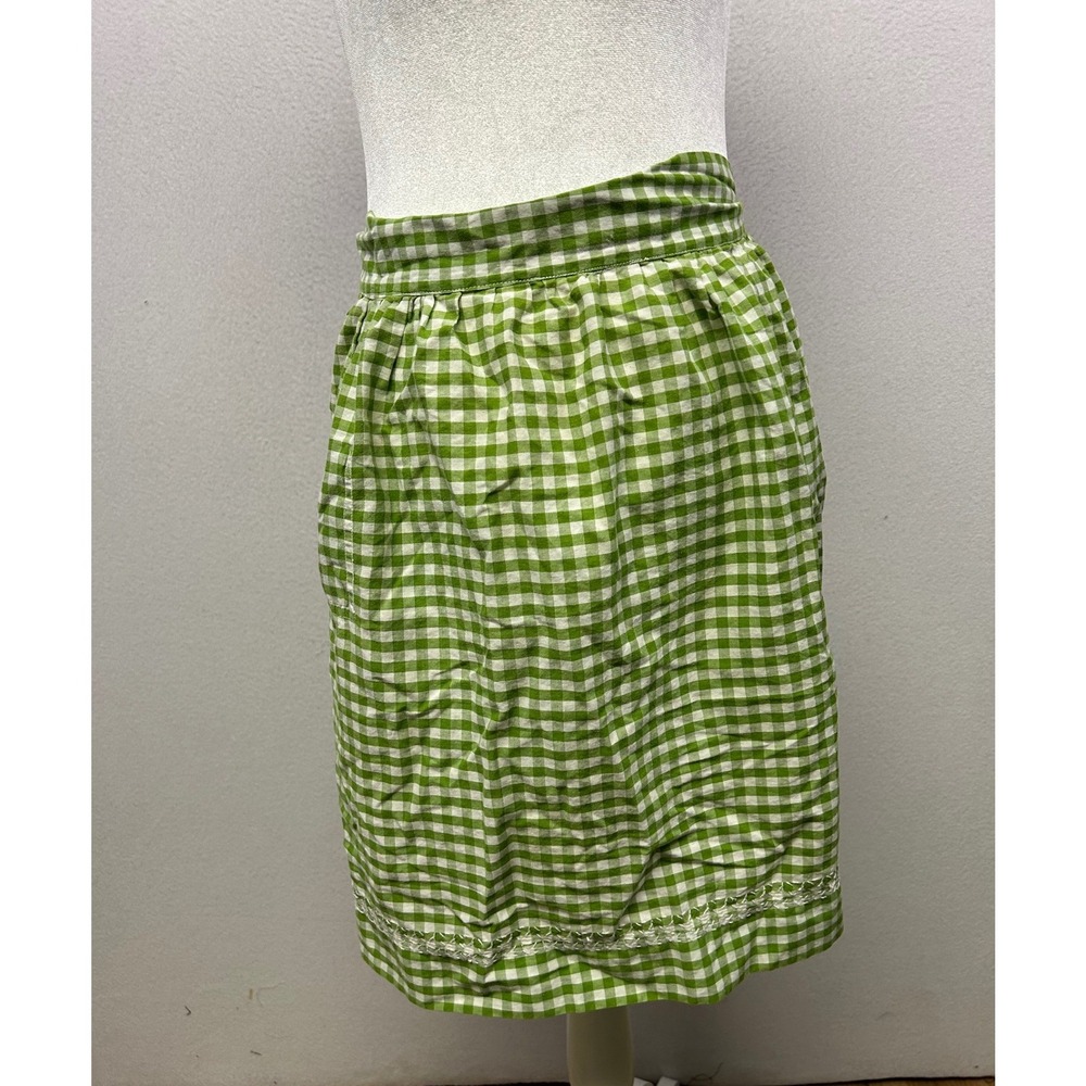 Cottagecore Vintage Farmhouse Women OS Green Gingham Lace Trim Half Apron Pocket
